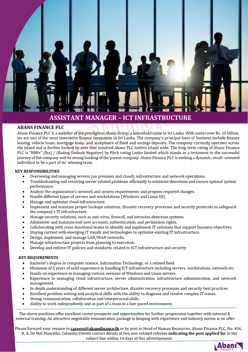Assistant Manager-AbansFinance Plc-www.jobmarket.lk