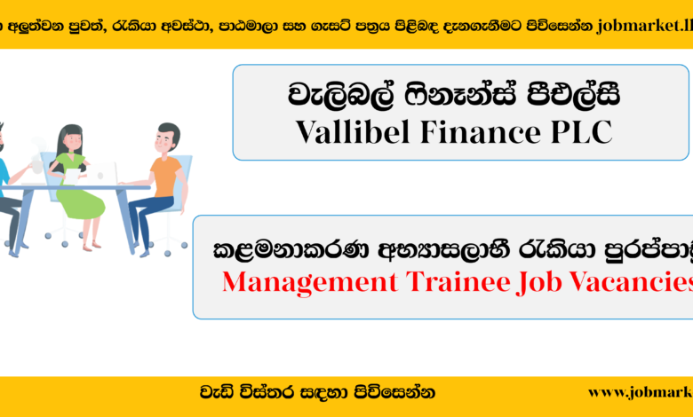 Management Trainee - Vallibel Finance PLC - www.jobmarket.lk