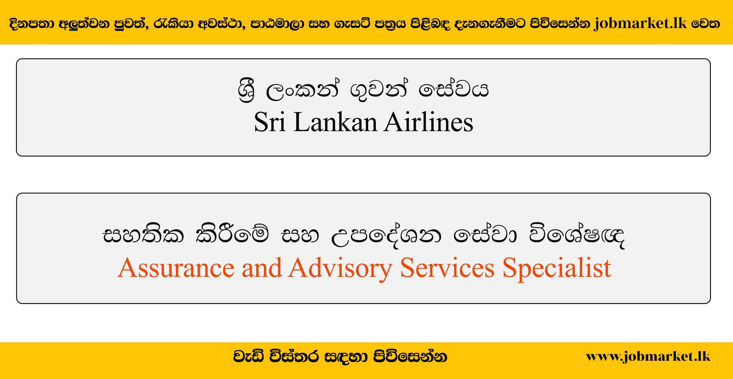 Assurance and Advisory Services Specialist – Sri Lankan Airlines ...